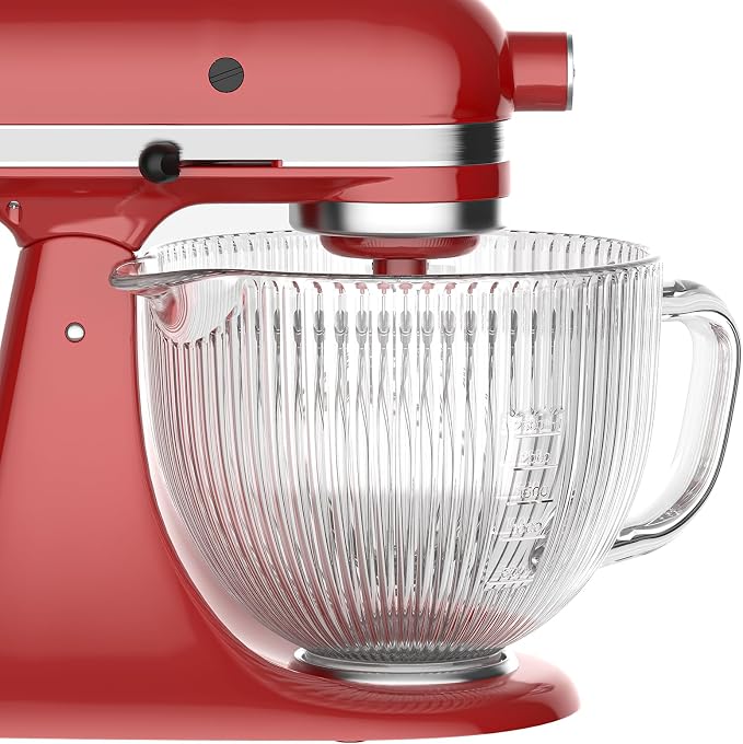 Glass Mixer Bowl for KitchenAid Tilt-Head Stand Mixers | 5Qt Replacement Mixing Bowl with Handle, Measurement Markings & Pour Spout, Glass Bowl for Kitchen Aid 4.5-5 Quart Models