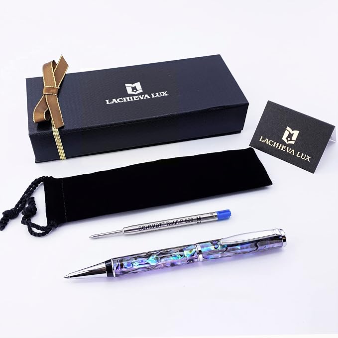 LACHIEVA LUX Abalone Shell Ballpoint Pen, Luxury Executive Gift Set, Fancy Pen for Men & Women, German P900M Refill, Ocean Dream Collection