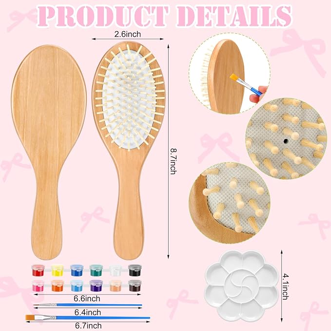 Meanplan 6 Set DIY Wooden Hairbrush Painting Kits Make Your Own Hair Brush Hand-Painted Hairbrush Night Party Supplies with Paint Brush and Palette for DIY Gift Party Crafts (Oval)