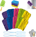 Reusable Chenille Microfiber Dust Duster, Reusable Duster with Removable Washable Cloth Covers, 360°Washable Duster Pads, Electrostatic Fleece Dusting Pads for Efficient Home Cleaning (2 Hdl + 10 Ref)