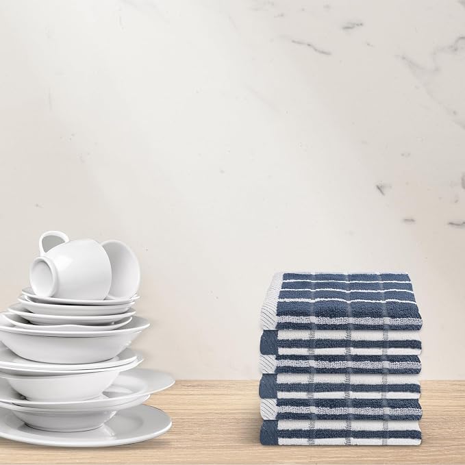 Urban Villa Kitchen Towels Cotton Dish Towels 12”x12” (Set of 6) Blue White
