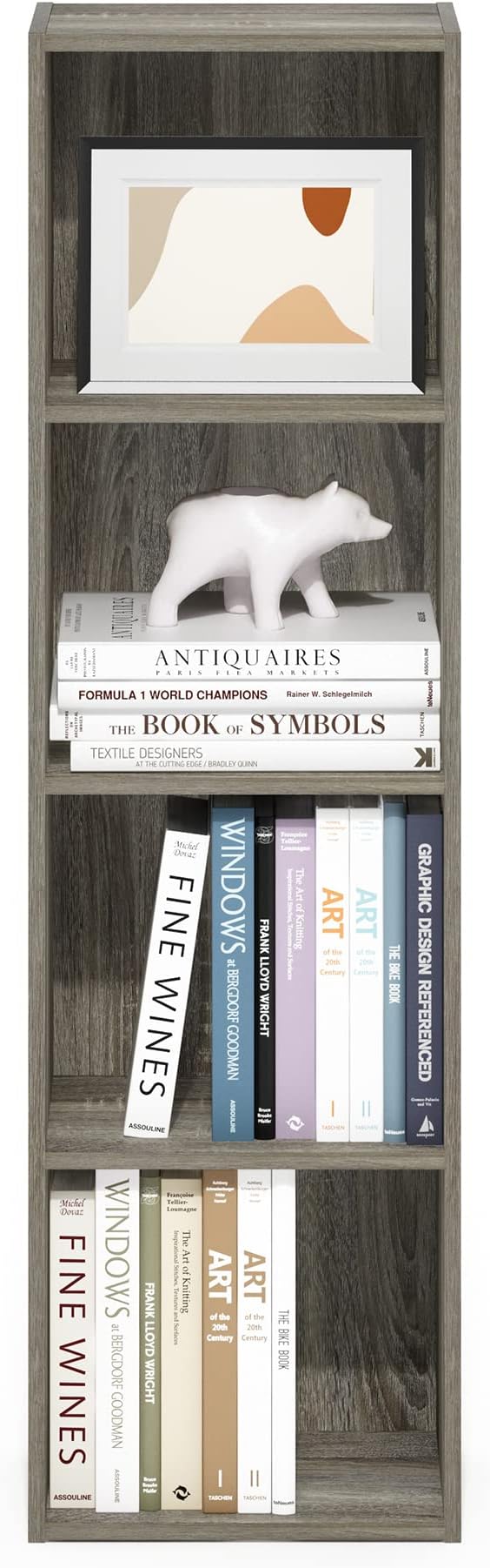 Furinno PASIR Book Shelf, 4-Tier Modern Bookshelf, Open Shelves Bookcase 9 x 12 x 42, Easy Assembly, for Living Room, Bedroom, Home Office, French Oak