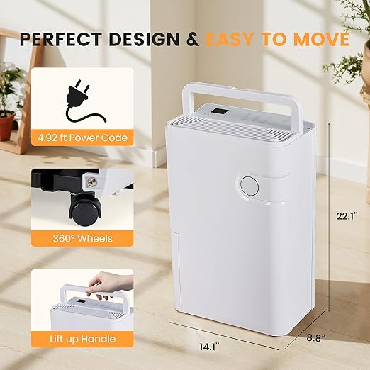 80Pints Dehumidifier with Drain Hose, 5,500 Sq.Ft Dehumidifier for Basement, 5L/1.32 Gallon Tank, Energy Star Cert. 42dB, Humidity Display Ring, Humidity Remover for Home, Bedroom & Bathroom