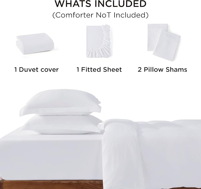 Bedsure Duvet Cover Full Size with Fitted Sheet - 4 Pieces Prewashed Polyester Soft Bedding Set, Includes 1 Duvet Cover 80x90 Inches with Zipper Closure, 2 Pillow Shams, 1 Fitted Sheet, Bright White