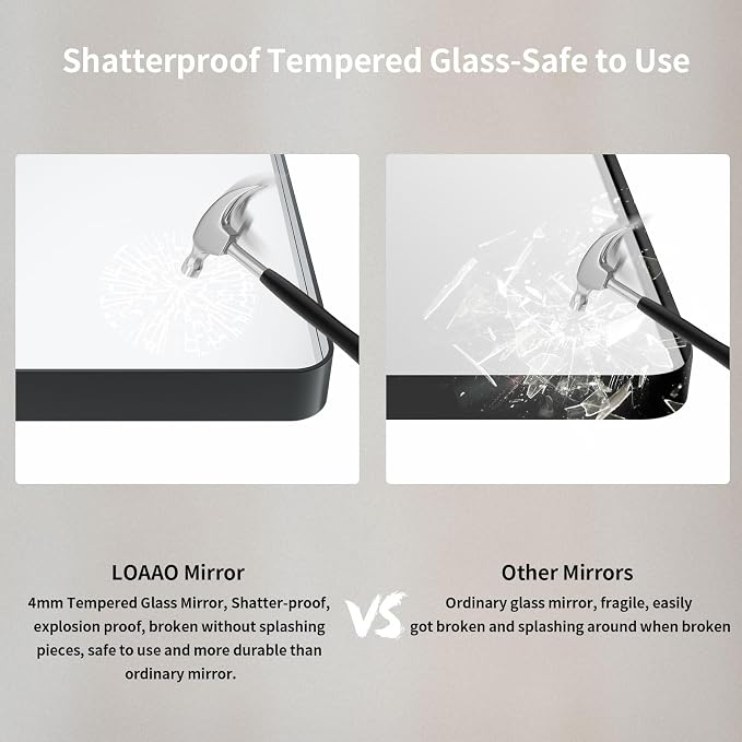 LOAAO 38x38 Inch Black Metal Framed Bathroom Mirror for Wall, Matte Black Bathroom Vanity Mirror Farmhouse, Large Rounded Rectangle Mirror, Anti-Rust, Tempered Glass, Hangs Horizontally or Vertically