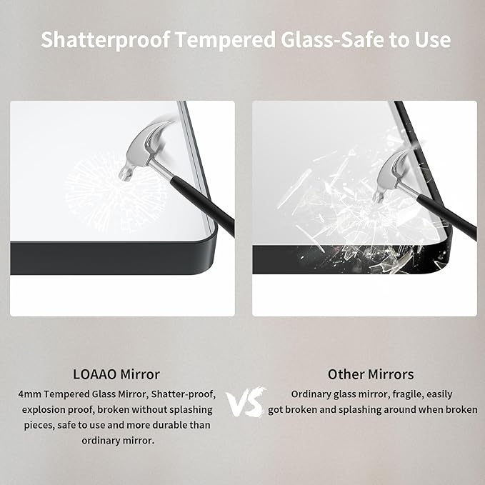 LOAAO 40X38 Inch Black Metal Framed Bathroom Mirror for Wall, Matte Black Bathroom Vanity Mirror Farmhouse, Anti-Rust, Tempered Glass, Hangs Horizontally or Vertically