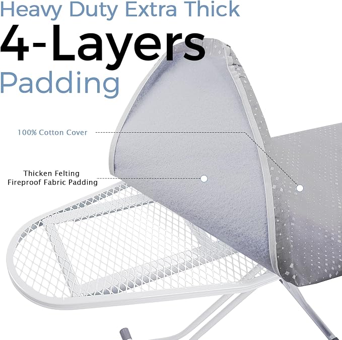 SheeChung Ironing Board 13"x43",Full Size Iron Board with Rest,Adjustable | Compact Iron Table,Foldable,Heat Resistant Cover with Padding,7 Adjustable Height,Heavy Duty Sturdy Legs,Steel Mesh Top