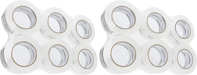 Amazon Basics Packing Tape, Strong & Durable for Moving, Storage, Shipping, Mailing and Sealing, Crystal Clear, 1.88" x 109 Yards, 12-Pack