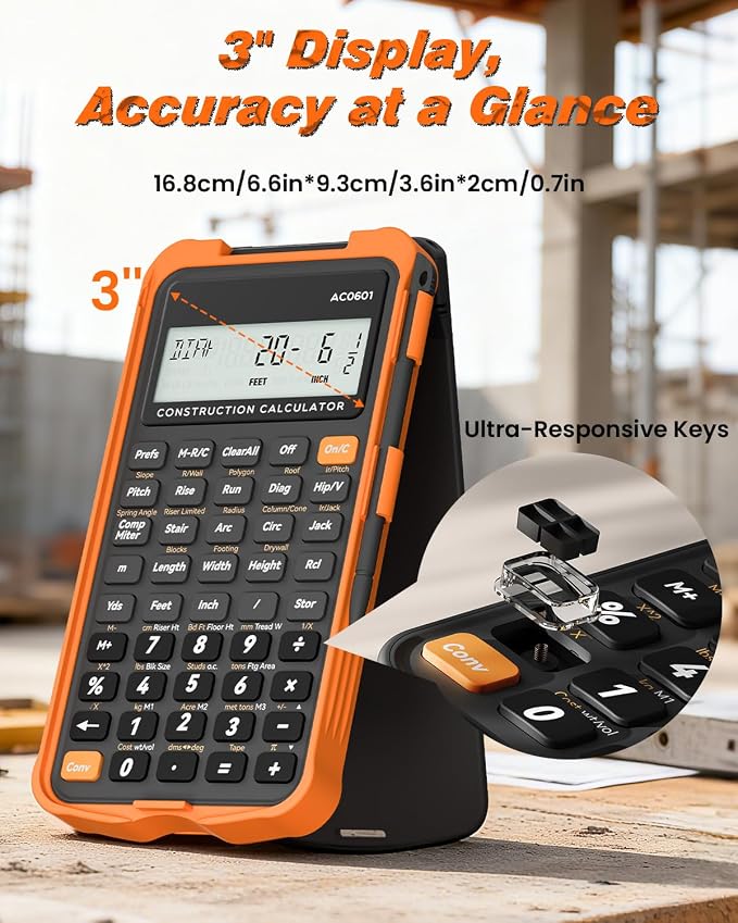 Construction Calculator with Writing Tablet Industrial & Scientific ROATEE Engineering Calculator for Contractor, Concrete Pocket Feet-inch-Fraction Calculators for Carpenter, Framer, Remodeler