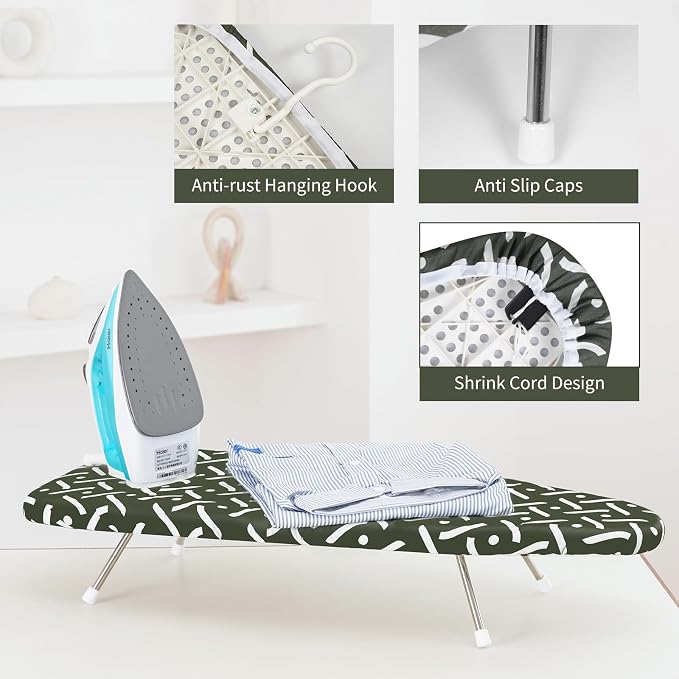 Tabletop Ironing Board 12"x29" – Compact Portable Ironing Board with Thick Felt Padding, Heat Resistant Cover, Stainless Steel Legs, Space-Saving Design