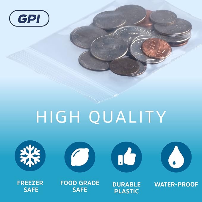 Clear Plastic Reusable Zip Bags - Bulk GPI Case of 1000, 3" x 4" 2 mil Thick Strong & Durable Poly Baggies With Resealable Zip Top Lock For Travel, Storage, Packaging & Shipping.