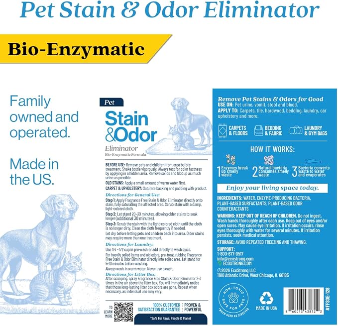 Eco Strong Pet Stain and Odor Remover - Pet Odor Eliminator, Urine Destroyer for Dogs, Pet Urine Enzyme Cleaner | Jasmine Bloom - 128 oz
