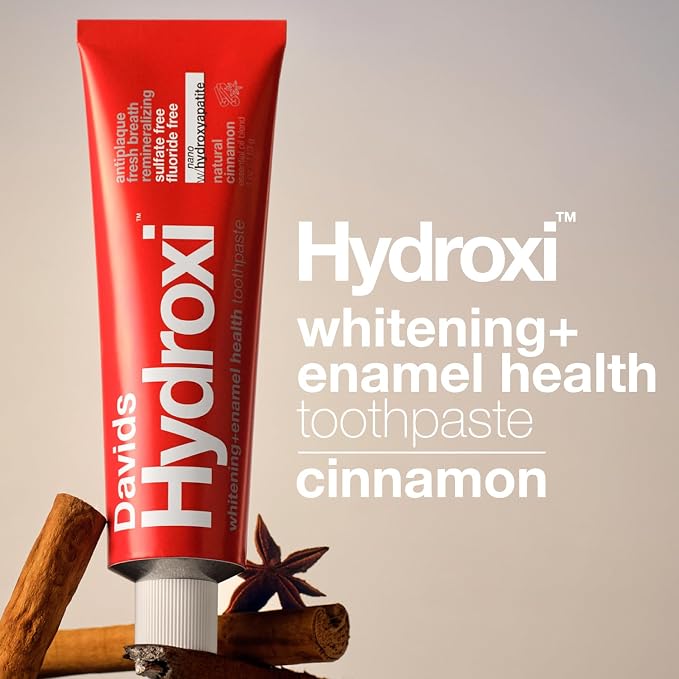 Davids Nano Hydroxyapatite Toothpaste Fluoride Free Whitening Cinnamon 4oz | Remineralizing, Sensitive Teeth Support, Antiplaque, SLS Free, Made in USA, Nano-Hydroxyapatite Formula