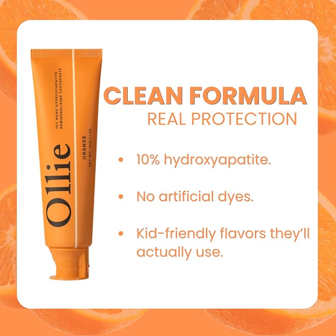 Ollie Fluoride Free 10% Nano Hydroxyapatite Toothpaste, Orange, 4oz | Rod-Shaped Nano HAP, Remineralizes Enamel, Reduces Sensitivity, Reverses Small Cavities, Naturally Whitens Teeth, (Pack of 1)