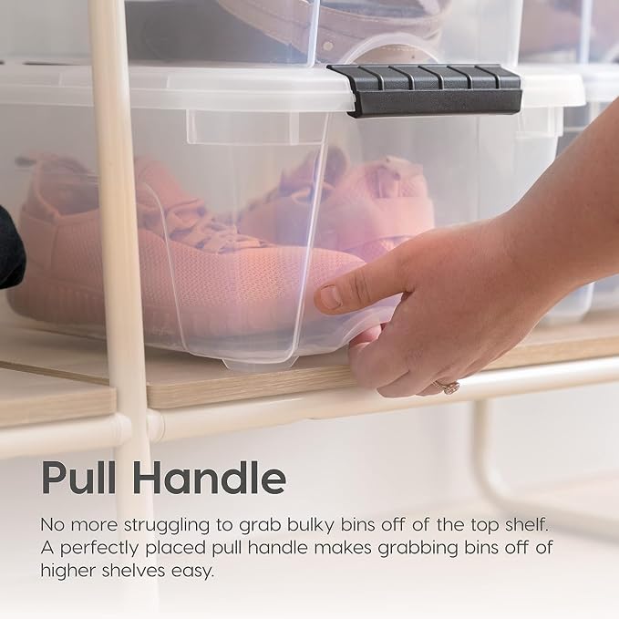 IRIS USA 4-Pack 13 Quart Storage Bins with Lids, Pearl | Conceals contents for a clean look. Ideal for shoes, photos, documents, and small essentials. Nestable design saves space