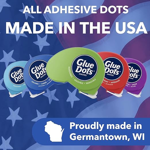 Glue Dots, Removable Dots Dot N' Go Dispenser, Double-Sided, 3/8", .38 Inch, 200 Dots, DIY Craft Glue Tape, Sticky Adhesive Glue Points, Liquid Glue Alternative, Clear