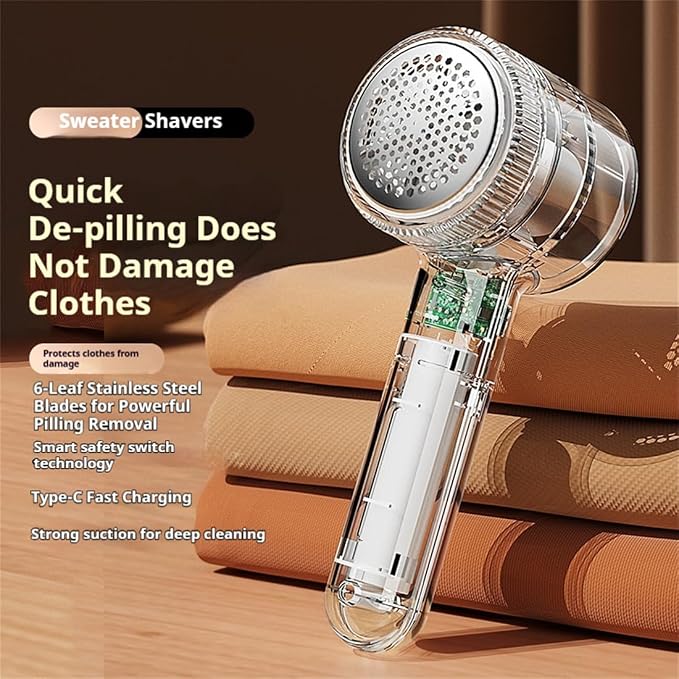 Sweater Shavers to Remove Pilling, 2026 New Lint Shaver for Clothing, Transparent Couch Pilling Remover Electric, Rechargeable Depiller Fabric Shaver for Clothes Couch Pilling (1pc)