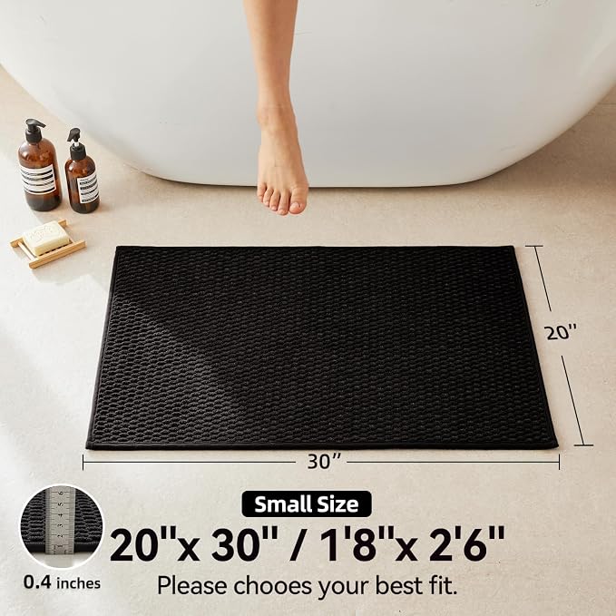 Triohero Bathroom Rugs Non Slip Washable, Super Absorbent Thin Bath Mat Small Quick Dry Low Pile Bathroom Rug, Black 20"x30"