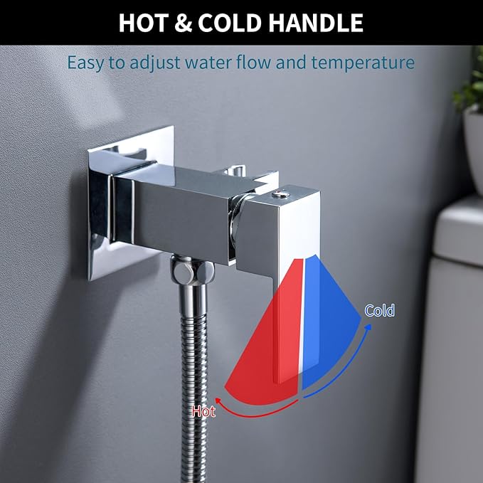 SHAMANDA Warm Water Bidet Sprayer for Toilet with Hot and Cold Brass Rough-in Valve, Stainless Steel Handheld Bidet Attachment Set for Feminine, Pets and Baby Diaper Wash, Chrome Polished, BDS08-1