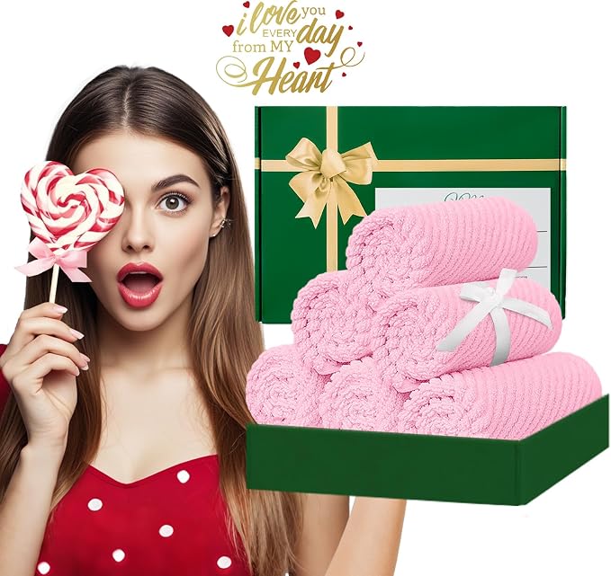 VOOVA & MOVAS Face Towels 6PC, 100% Cotton, 13x13 in, Baby Pink | Thick, Quick Dry, Soft, Absorbent, Luxury Hand Towels, Fluffy Facial Towels, Towel Gift Set