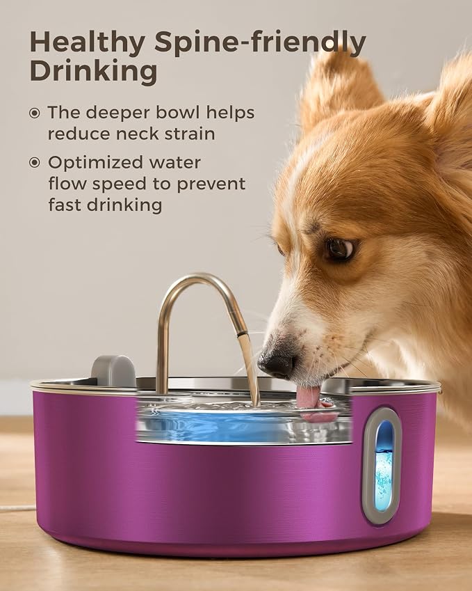 Smartoo 7L/236oz Stainless Steel Dog Water Fountain for Large Dogs, Pink | 25dB Ultra-Quiet Automatic Pet Water Dispenser with Deeper Bowl, 4-Stage Filtration,Ideal for Big Breeds,Multi-Pet Households