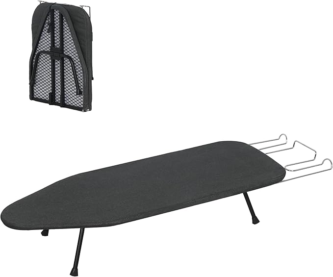 LOFTEY Small Tabletop Ironing Board, Foldable Compact Ironing Board with Iron Rest, Portable Mini Iron Boards with Heat Resistant Cover and 8mm Cotton Pad, 31.5" x 11.8", Black