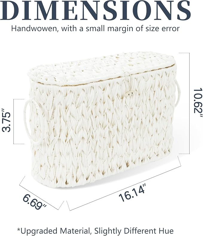 Coeusy Toilet Paper Basket,Wicker Toilet Paper Storage with Lid,Decorative Boho Wicker Basket for Bathroom,Free Standing-Cream White