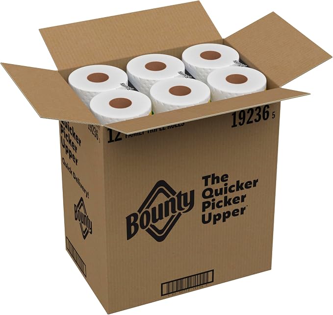 Bounty Quick-Size Paper Towels, White, 12 Family Triple = 40 Regular Rolls