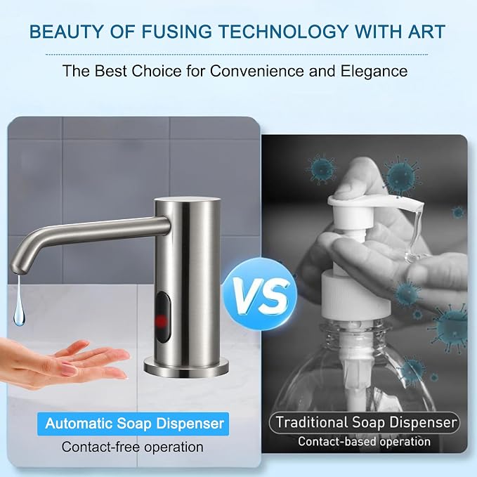 Automatic Soap Dispenser Touchless for Kitchen Bathroom Sink Built in Electric Soap Dispenser Infrared Sensors Liquid Commercial Dispenser with Bottle and Pump 33.81oz/1000ml (Brushed Nickel)