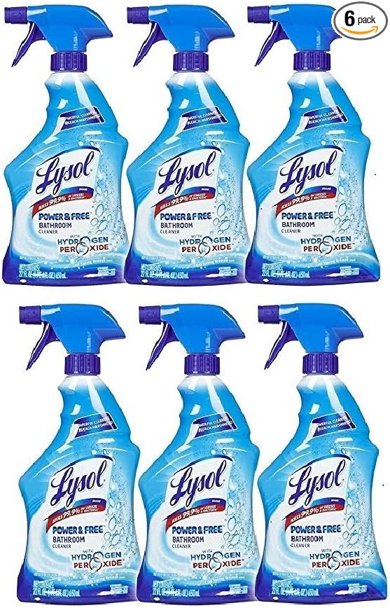 Lysol Bleach Free Hydrogen Peroxide Bathroom Cleaner Spray, Fresh, 22 oz (Pack of 6)