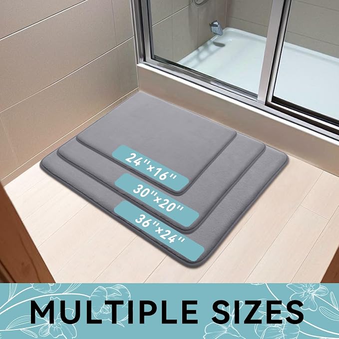 Smiry Memory Foam Bath Mat 30x20, Extra Soft and Absorbent Bathroom Mats, Non Slip Washable Carpet for Floor, Shower and Tub, Medium Grey