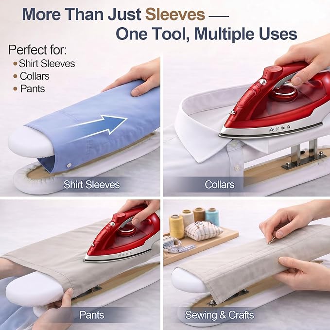 Dual Sided Sleeve Ironing Board for Sleeve Pressing,White | 21.6'' Mini Tabletop Board, Cotton Cover, Thick Pad, Metal Frame, Garment Care Surface for Sewing Laundry Pants Cuffs Collars