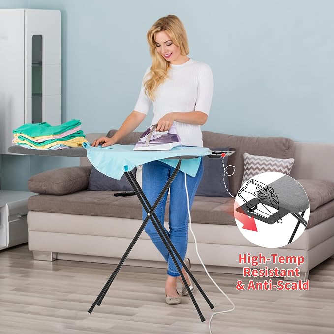 Ironing Board, 43"×13" with Iron Rest, Sturdy & 7 Adjustable Height | Iron Board with 3 Layer Heat Resistant Cover and Pad for Home Apartment Dorm Laundry Room, Gray