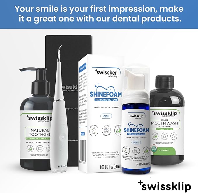 Swissker by Swissklip ShineFoam Teeth Whitening Foam – Stain Remover | Whitening Gel Kit, Teeth Whitener, Hydrogen Peroxide Formula, Mint Flavor, Coffee & Wine Stain Removal, For Braces & Aligners