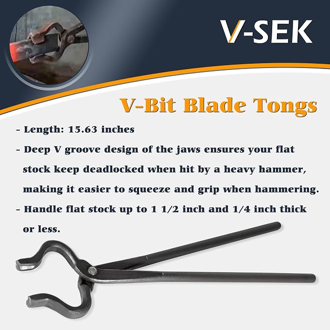 Blacksmith Tongs Set - V-Bit, Blade, Flat, Steel Forge Tongs (3PCS) | Assembled Tong for Knife Making, Blacksmithing, Bladesmith, Bladesmithing