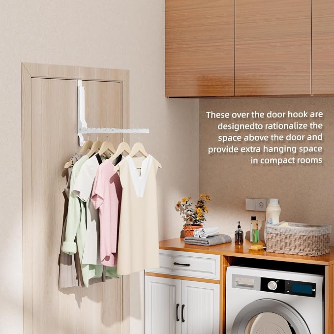 Over The Door Hanger Folding Clothes Drying Rack, Double Fold Hanging Door Hooks Coat Rack with Hooks for Indoor Laundry Room Compact Small Space Foldable Portable Door Hanger Hook Collapsible- 1 Pack