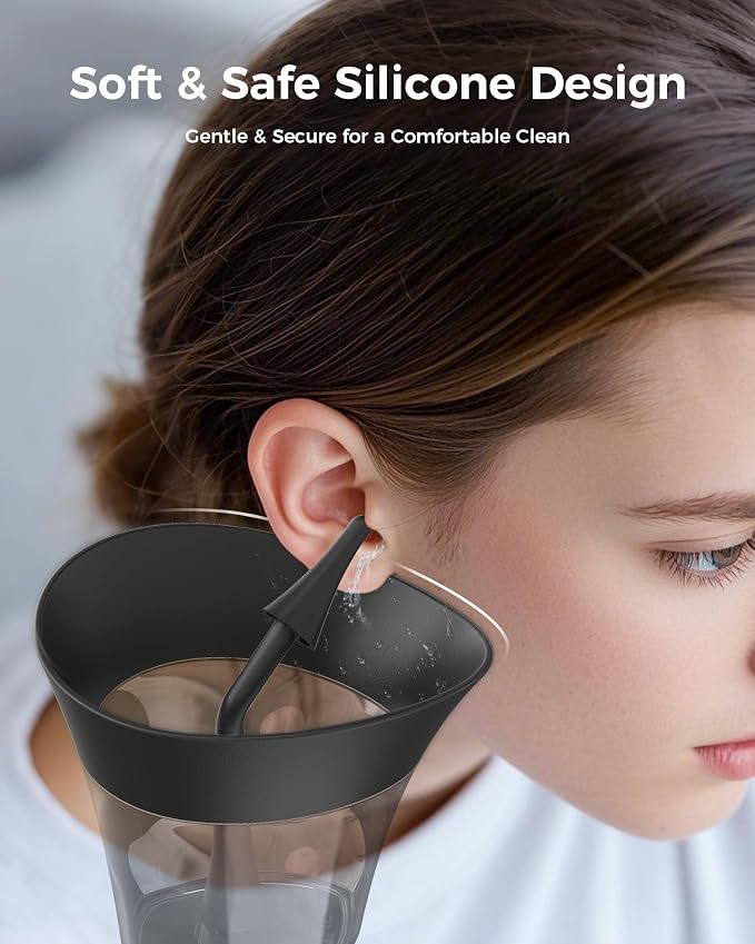 KAUGIC Manual Ear Wax Cleaner – Safe, Comfortable & Easy to Use Seamless One-Hand Operation, Black | Gentle Ear Irrigation Tool, Effortless Hand-Controlled Flow, Soft Silicone Tips, Comfortable Ergonomic Grip, FSA - HSA