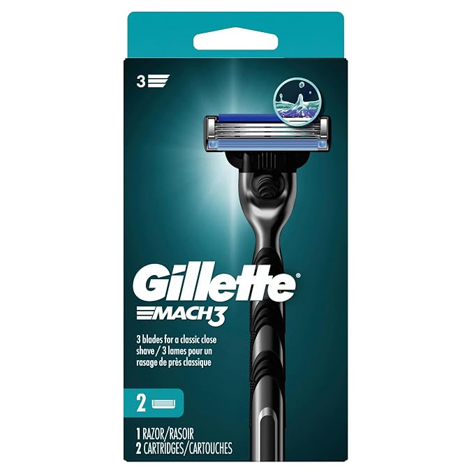 Gillette Mach3 Razor for Men, 1 Razor Handle + 2 Blade Refills
