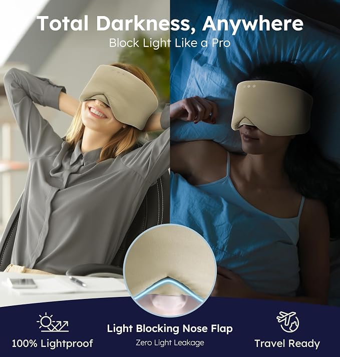 Luxury Bluetooth 5.4 Sleep Mask for Adults - Ice Fiber Cooling & HD Sound, 100% Light Blocking Adjustable Eye Cover for Travel & Side Sleepers - Soft Sleep Headphones with 10H Playtime