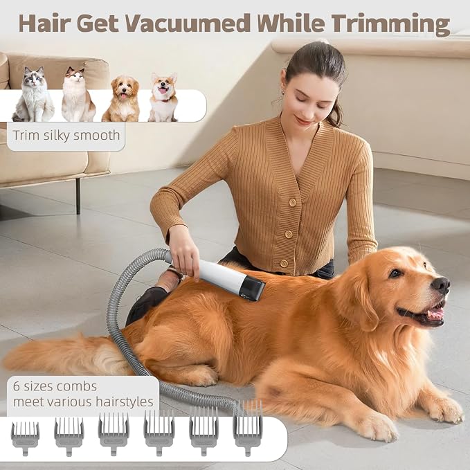 Dog Grooming Kit, Pet Grooming Vacuum with Pet Clipper Nail Grinder, Dog Hair Vacuum with 6 Pet Grooming Tools for Dogs Cats Shedding Grooming