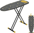 Ironing Board 43x13, RAINHOL Full Size Iron Board with Thick Padded Cover, Adjustable Height, Foldable Ironing Table with Hanger, Black Gold Pattern