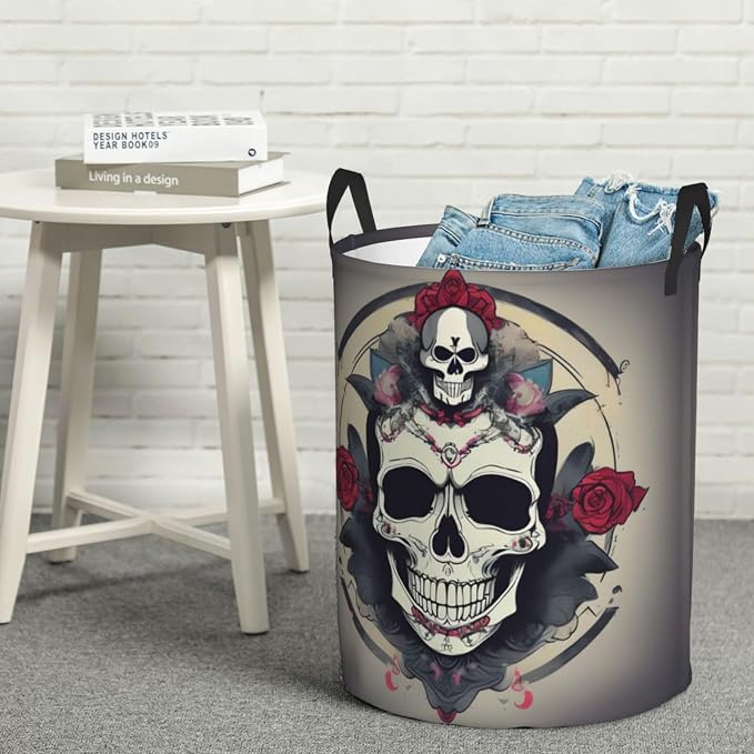 Skull Yoga Large Foldable Laundry Basket Hamper,Storage Basket Bin With Handles,For Bathroom,College