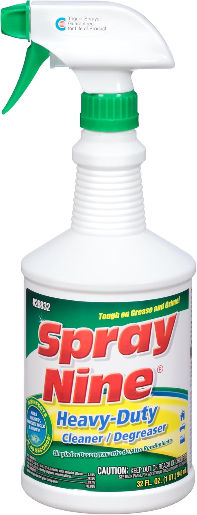 Spray Nine 26832 Heavy Duty Cleaner, Degreaser & Disinfectant for Kitchens, Bathrooms, Yard Equipment, Automotive & Industrial 32 Fl Oz. (Pack of 1)