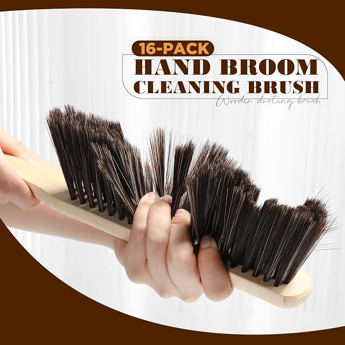 Tioncy 24 Pieces Wooden Dust Brush Bulk Hand Broom Bench Soft Bristle Cleaning Outdoor Furniture Brushes with Long Wood Handle for Cleaning Car Bed Sofa Fireplace Couch Clothes