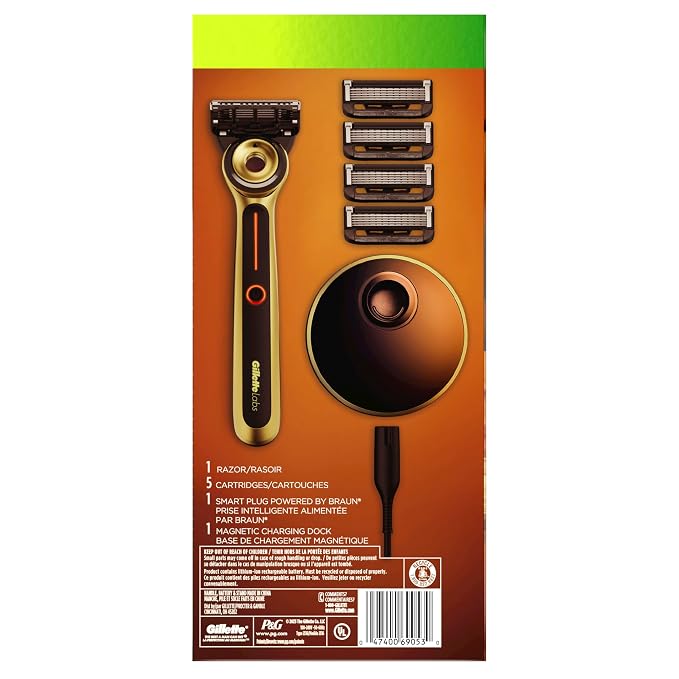 Gillette Labs Heated Razor Gold Edition - 1 Handle, 5 Blade Refills, 1 Charging Dock