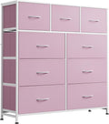 WLIVE 9 Drawer Dresser, Fabric Storage Tower for Bedroom, Hallway, Closet, Tall Chest Organizer Unit for Bedroom with Fabric Bins, Steel Frame, Wood Top, Easy Pull Handle, A-Pink