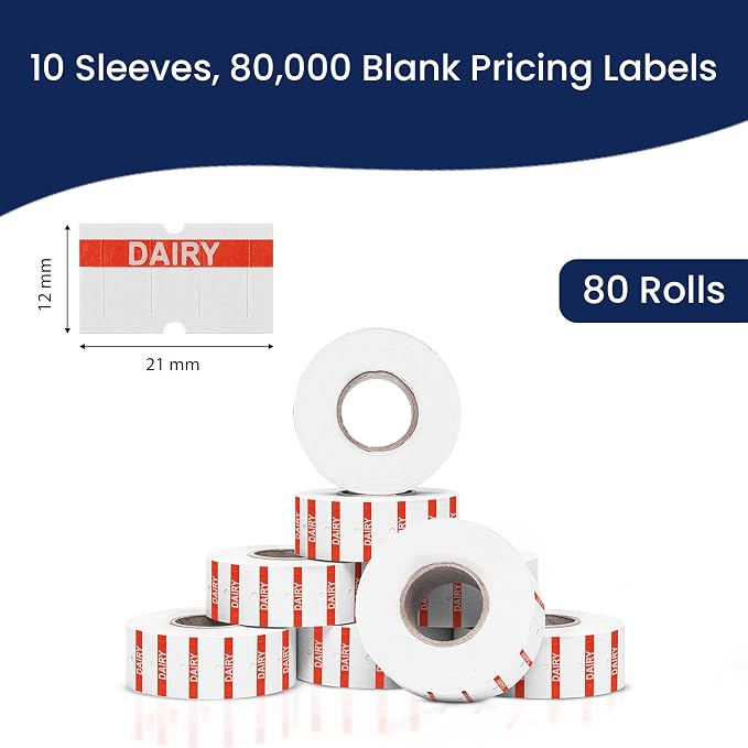 Perco 1 Line Orange Reverse Print on White Dairy Labels—80,000 Labels for Perco Lite, X, Plus & Pro Guns—with Tamper-Proof Design for Marking Milk, Cheese, Yogurt, Butter—80 Rolls, 10 Sleeves—USA Made