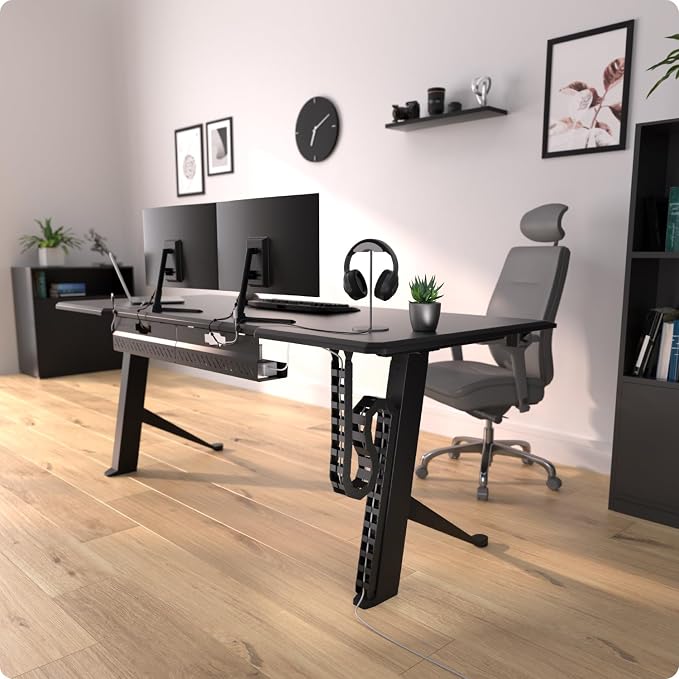 Ultimate Setup Under Desk Cable Management Vertebrae - Perfect for Sit Stand Desk - Wire Management - Adjustable Length - Flexible Cable Spine - Black, 133 cm