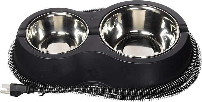 K&H Pet Products Outdoor Heated Cat Food & Water Bowls for Outside Pets, Thermo-Kitty Café Feral Cat Feeding Station, No Frozen Water or Food, Washable Bowls, Safety Listed - 12oz/24oz Stainless