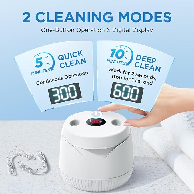 Dental Ultrasonic Retainer Cleaner Machine: 45kHz Dental Cleaning Pod with Digital Timer & 200ML, Cleaning for Dentures, Mouth Guards, Aligners, Night Guards, Braces, Toothbrush Heads & Jewelry, White